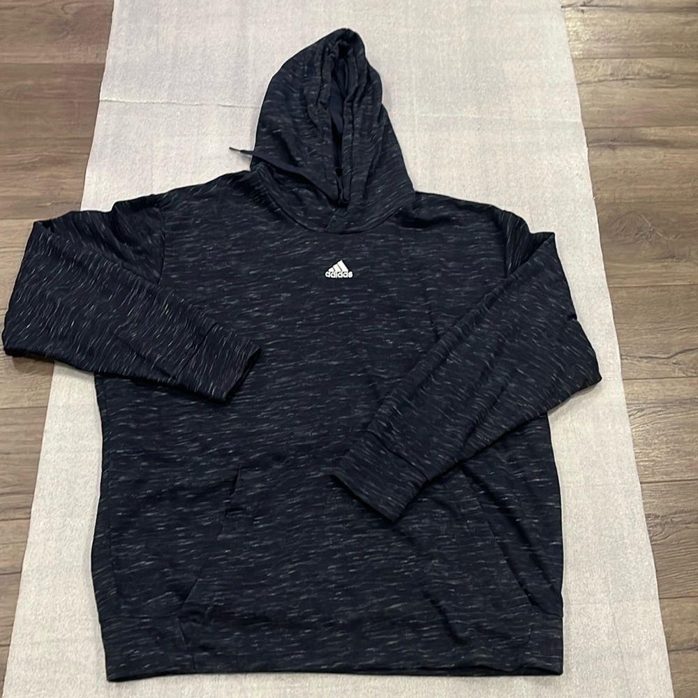 [XL]Adidas Navy Blue Patterned Cotton Blend Soft Hoodie